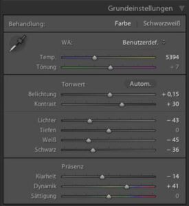 Grundeinstellungen in Lightroom